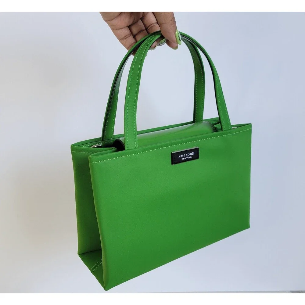 Kate Spade Sam Icon Small Tote Emerald Green Nylon Bag Leather Accents